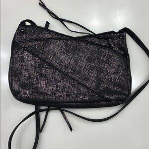 JOE’S JEANS BLACK /SILVER METALLIC FABRIC CROSSBODY BAG EUC